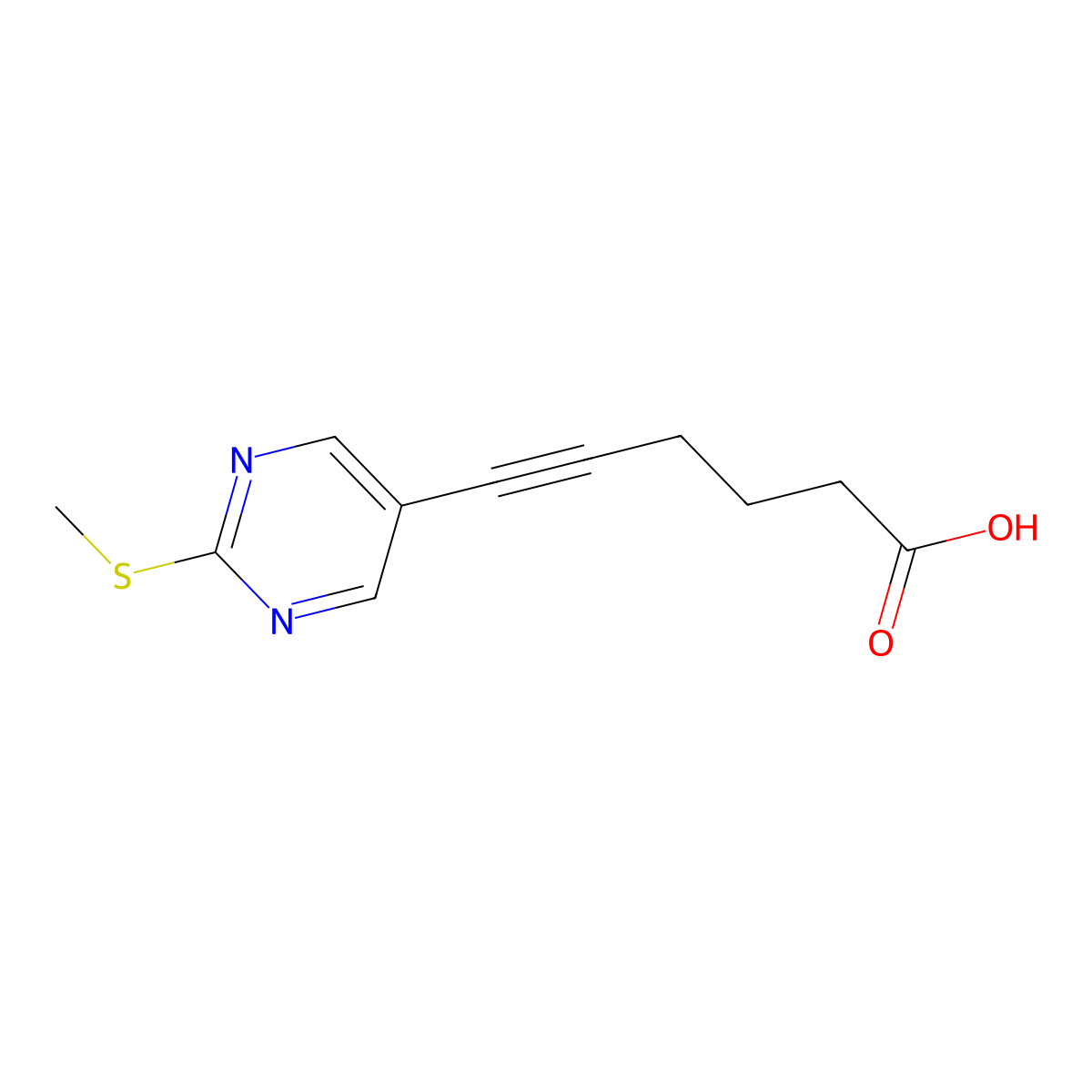 6-(2-(Methylthio)pyrimidin-5-yl)hex-5-ynoic acid molecular structure, CAS 2356229-56-4
