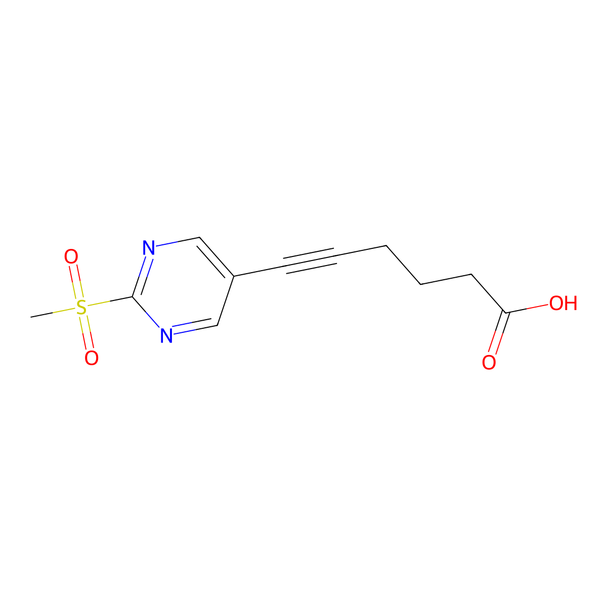 6-(2-(Methylsulfonyl)pyrimidin-5-yl)hex-5-ynoic acid molecular structure, CAS 2356229-58-6