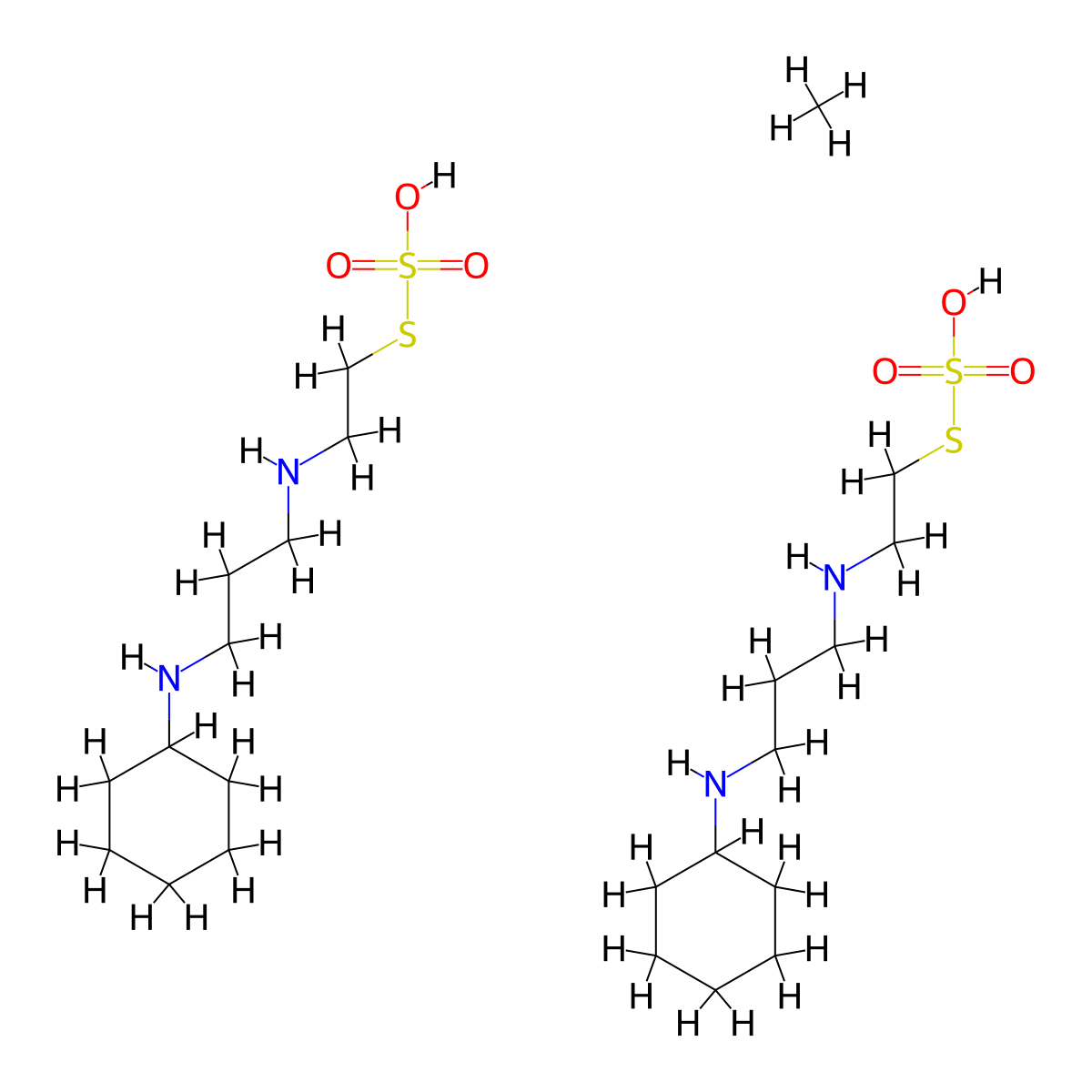Ethanethiol, 2-((3-cyclohexylaminopropyl)amino)-, hydrogen sulfate (ester), hemihydrate molecular structure, CAS 23563-79-3