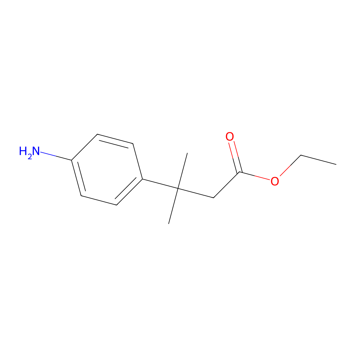 Ethyl 3-(4-aminophenyl)-3-methylbutanoate molecular structure, CAS 2356350-39-3