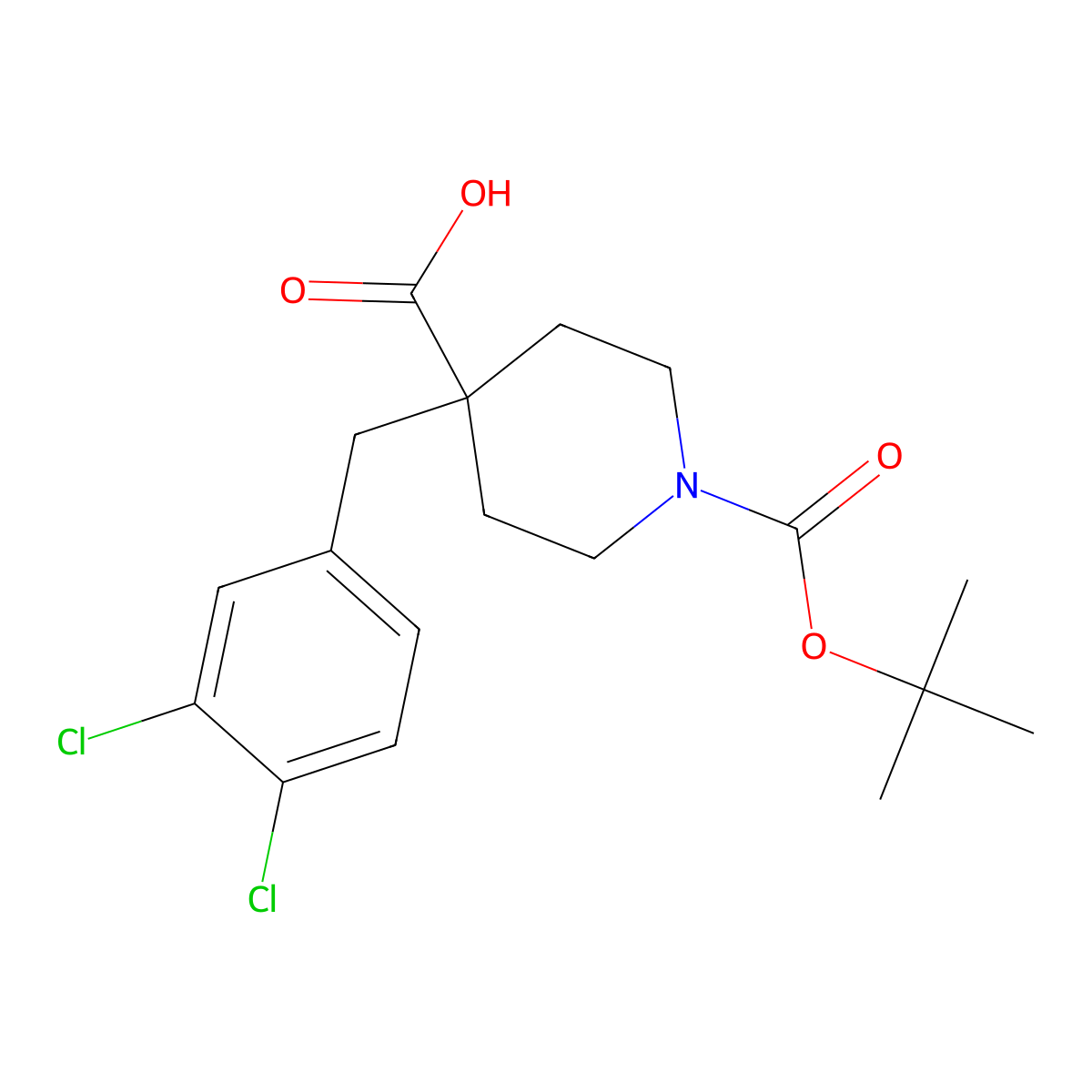 1-[(Tert-butoxy)carbonyl]-4-[(3,4-dichlorophenyl)methyl]piperidine-4-carboxylic acid molecular structure, CAS 2356627-32-0