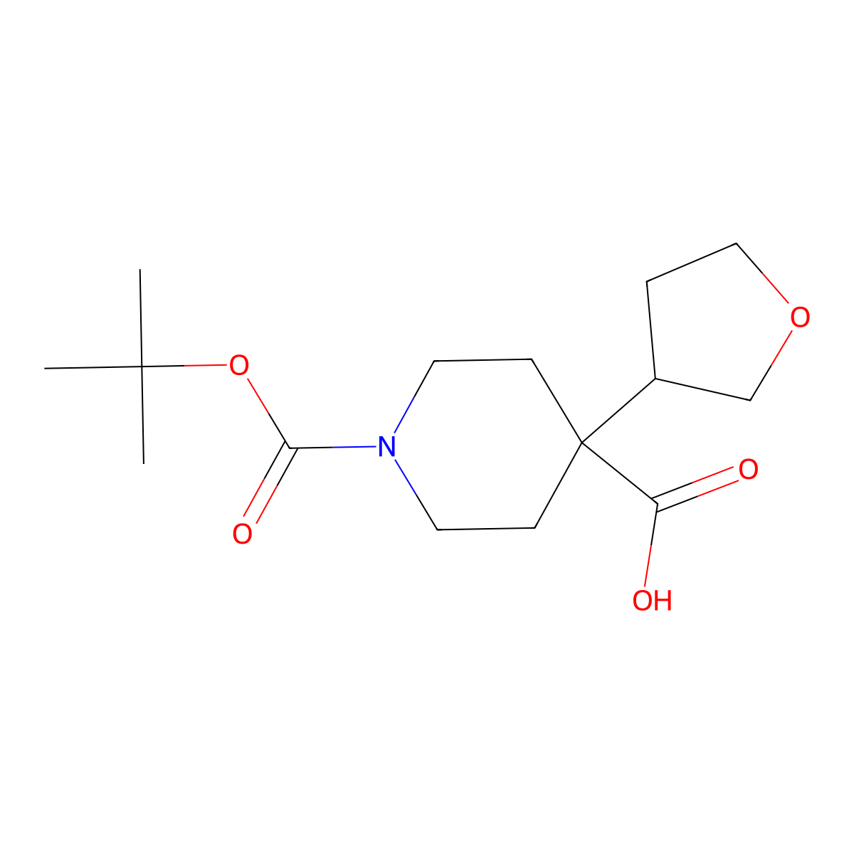 1-[(2-Methylpropan-2-yl)oxycarbonyl]-4-(oxolan-3-yl)piperidine-4-carboxylic acid molecular structure, CAS 2356693-27-9