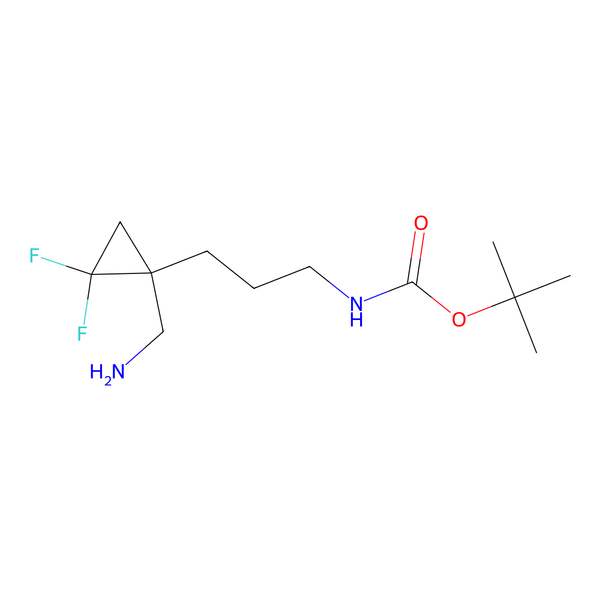 tert-butyl N-{3-[1-(aminomethyl)-2,2-difluorocyclopropyl]propyl}carbamate molecular structure, CAS 2356693-38-2