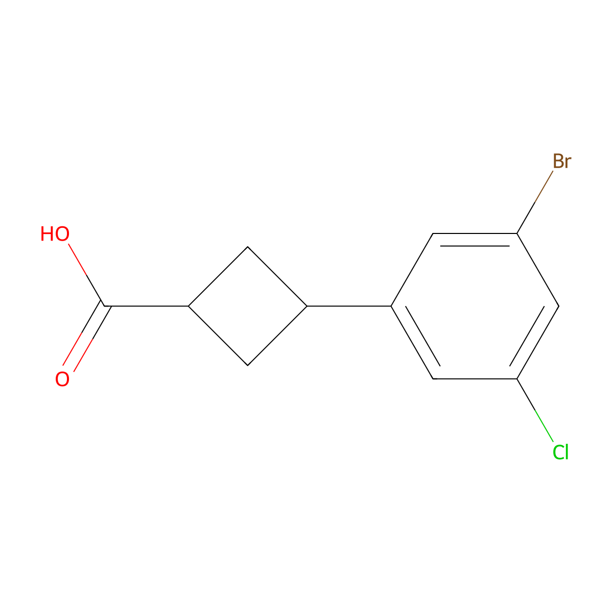 3-(3-Bromo-5-chlorophenyl)cyclobutane-1-carboxylic acid molecular structure, CAS 2356793-84-3