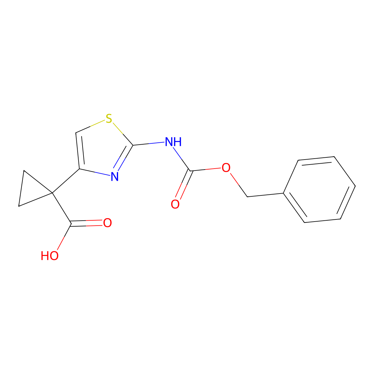 1-(2-{[(Benzyloxy)carbonyl]amino}-1,3-thiazol-4-yl)cyclopropane-1-carboxylic acid molecular structure, CAS 2356923-01-6