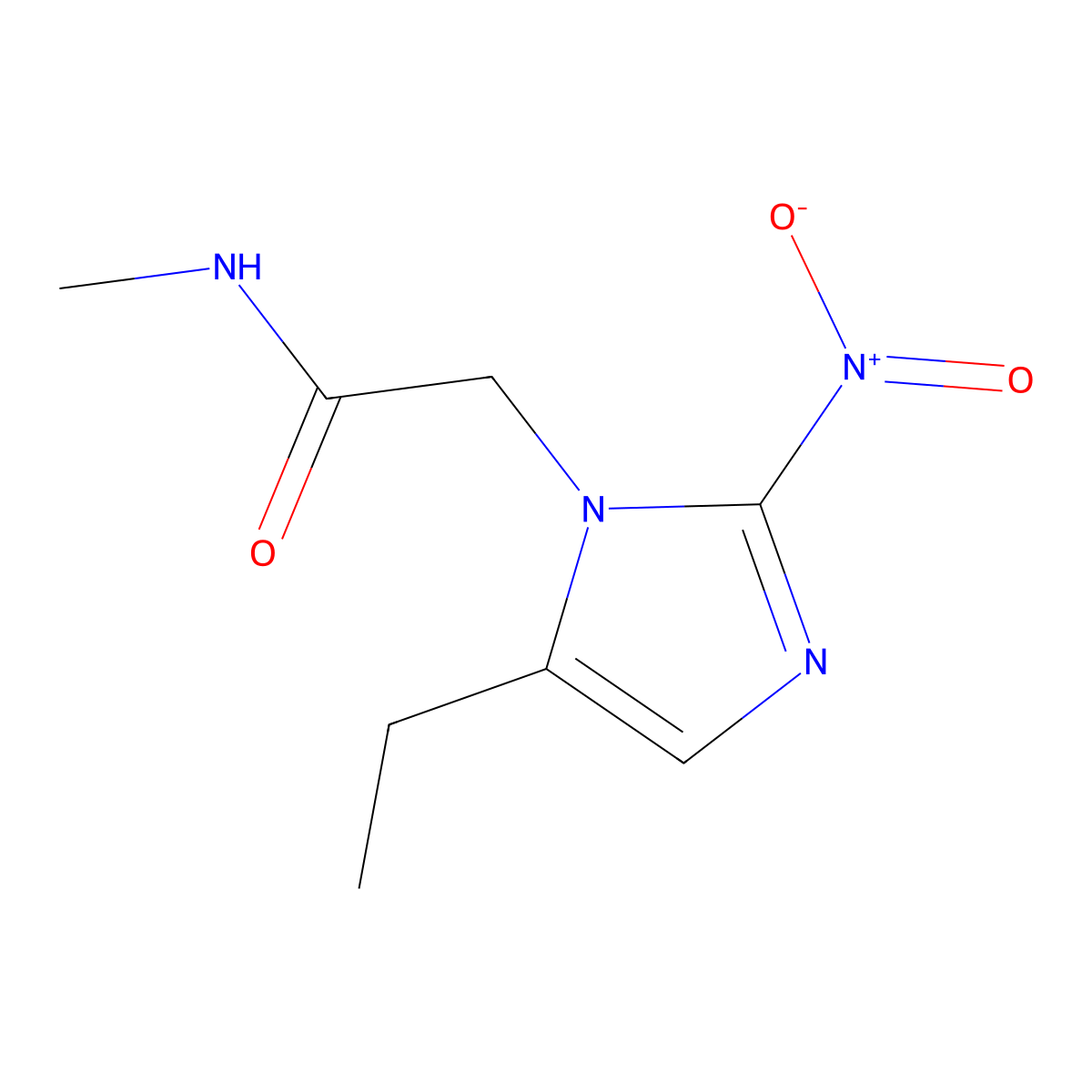 Imidazole-1-acetamide, 5-ethyl-N-methyl-2-nitro- molecular structure, CAS 23571-58-6