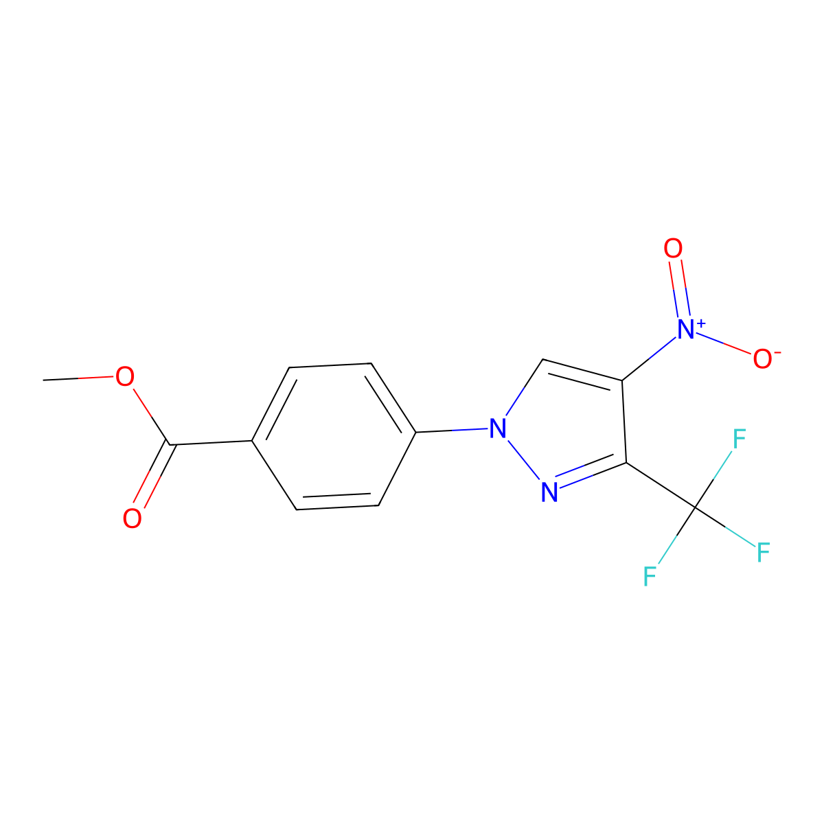 Methyl 4-[4-nitro-3-(trifluoromethyl)pyrazol-1-yl]benzoate molecular structure, CAS 2357107-94-7