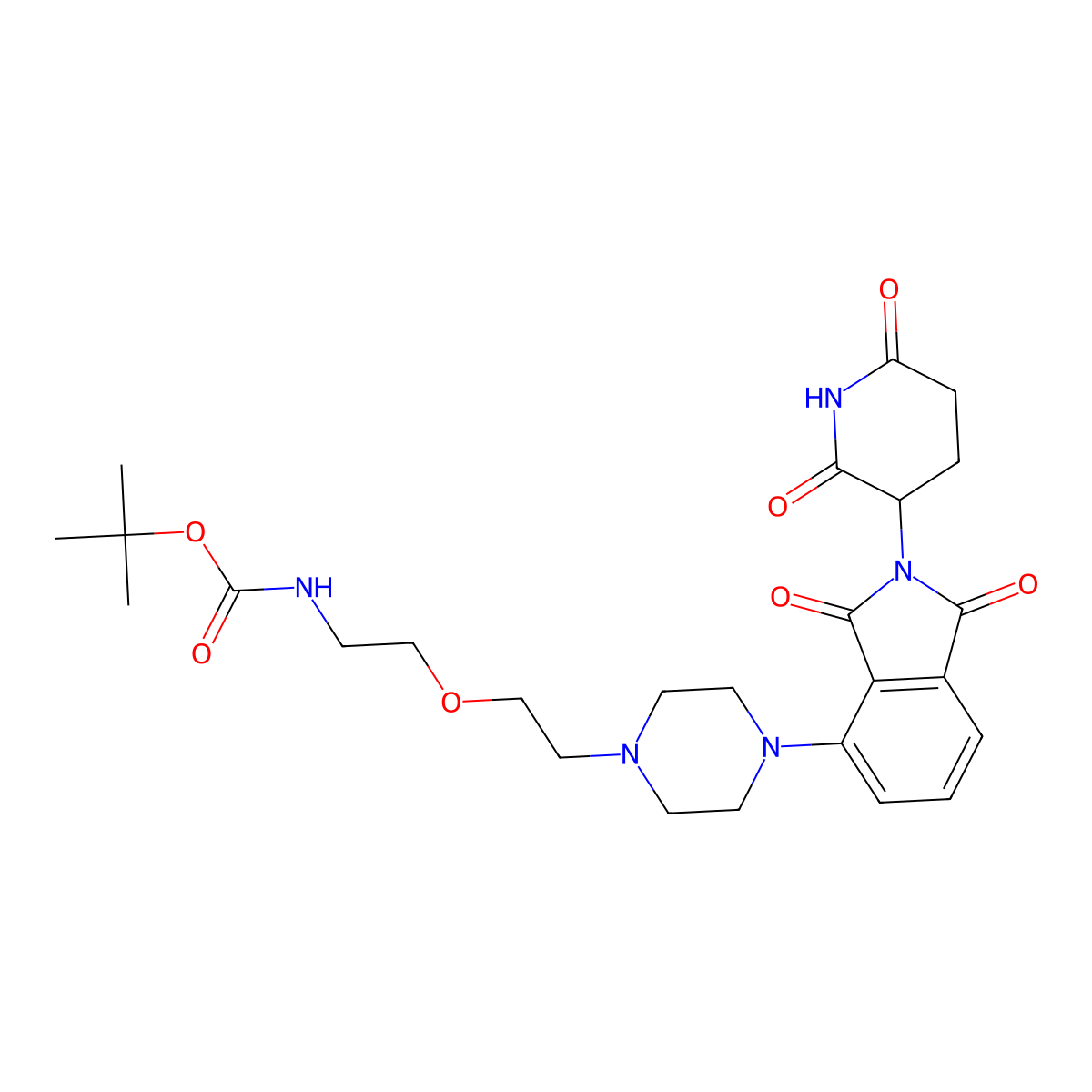 tert-butyl N-(2-(2-(4-(2-(2,6-dioxopiperidin-3-yl)-1,3-dioxo-2,3-dihydro-1H-isoindol-4-yl)piperazin-1-yl)ethoxy)ethyl)carbamate molecular structure, CAS 2357113-66-5