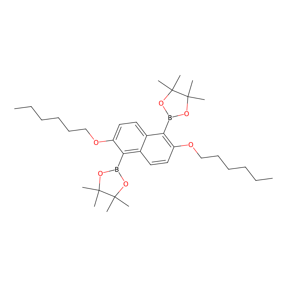 2,2'-(2,6-Dis(hexyloxy)naphthalene-1,5-diyl)bis(4,4,5,5-tetramethyl-1,3,2-dioxaborolane) molecular structure, CAS 2357137-42-7