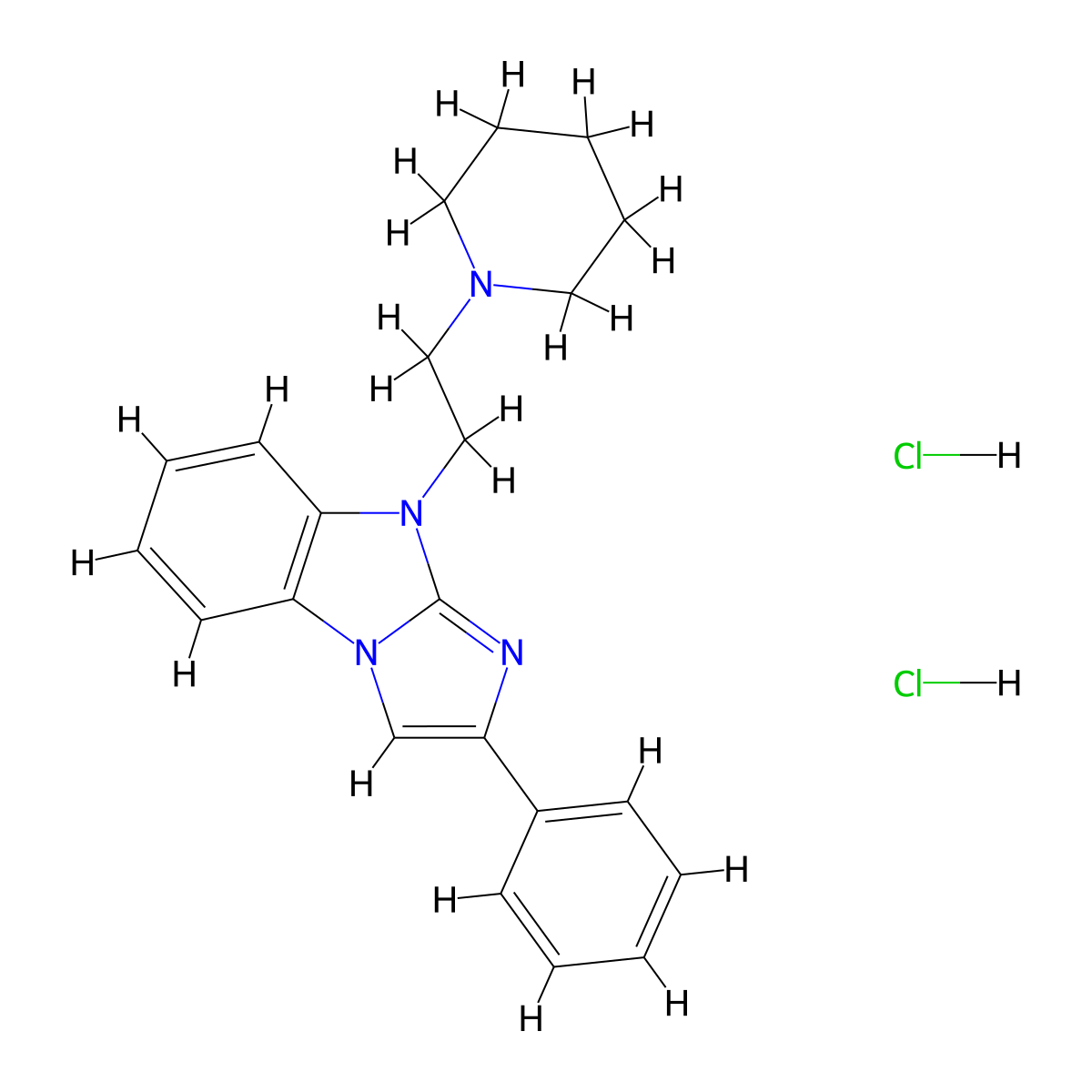 9H-Imidazo(1,2-a)benzimidazole, 2-phenyl-9-(2-piperidinoethyl)-, dihydrochloride molecular structure, CAS 23572-35-2
