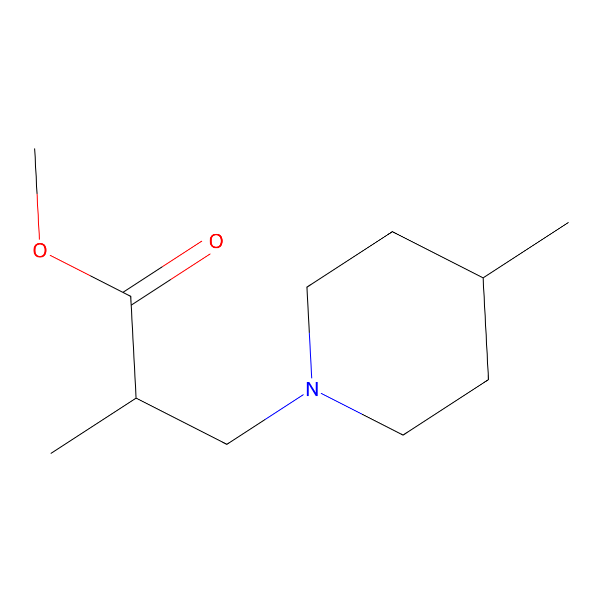 Methyl 2-methyl-3-(4-methylpiperidin-1-yl)propanoate molecular structure, CAS 23573-95-7