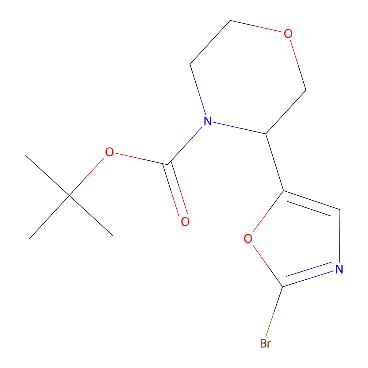 Tert-butyl 3-(2-bromo-1,3-oxazol-5-yl)morpholine-4-carboxylate molecular structure, CAS 2357317-12-3