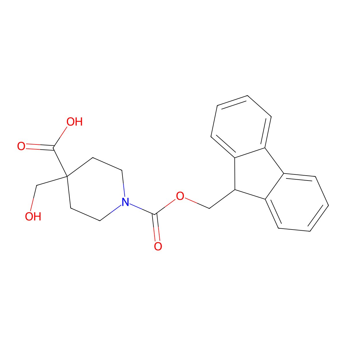 1-{[(9H-fluoren-9-yl)methoxy]carbonyl}-4-(hydroxymethyl)piperidine-4-carboxylic acid molecular structure, CAS 2357358-37-1