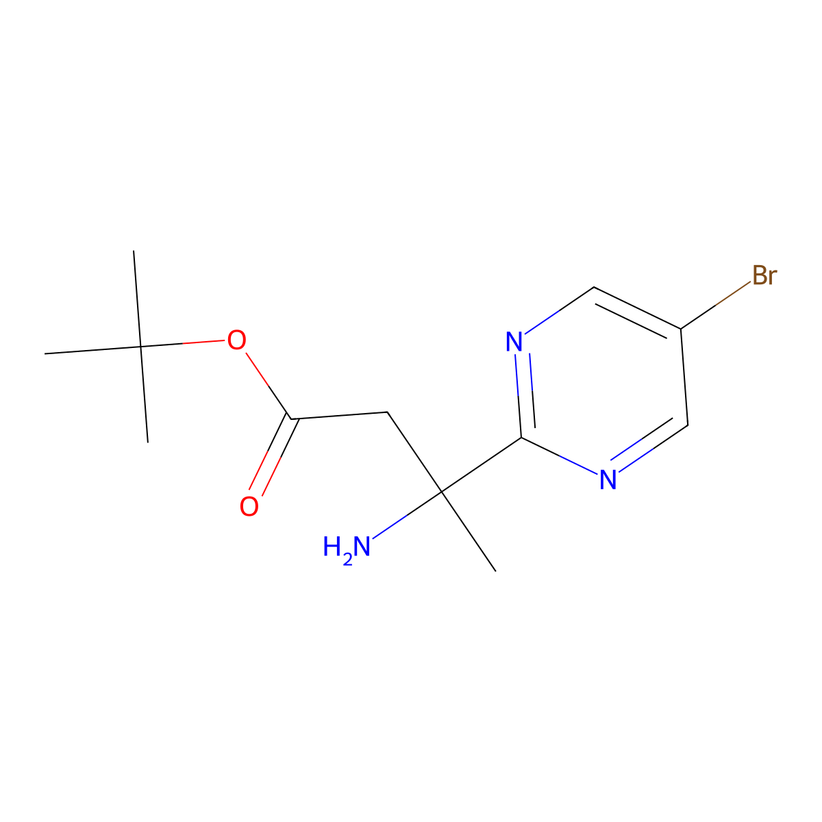 Tert-butyl 3-amino-3-(5-bromopyrimidin-2-yl)butanoate molecular structure, CAS 2357368-33-1