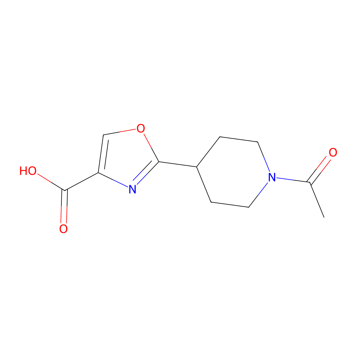 2-(1-Acetylpiperidin-4-yl)-1,3-oxazole-4-carboxylic acid molecular structure, CAS 2357371-09-4