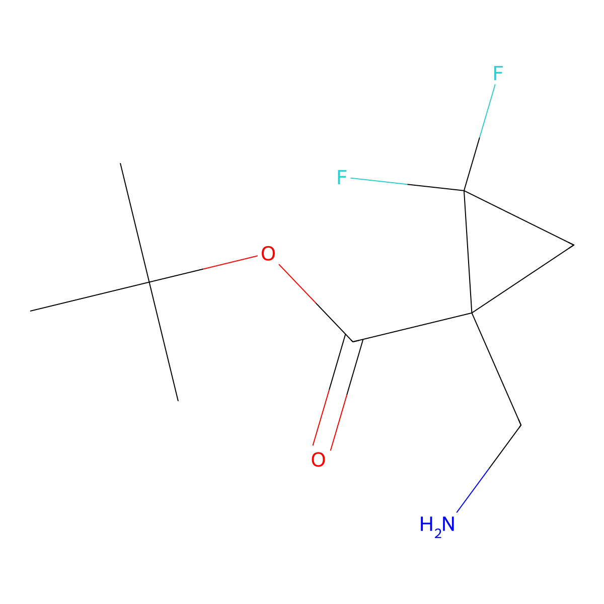 Tert-butyl 1-(aminomethyl)-2,2-difluorocyclopropane-1-carboxylate molecular structure, CAS 2357457-53-3
