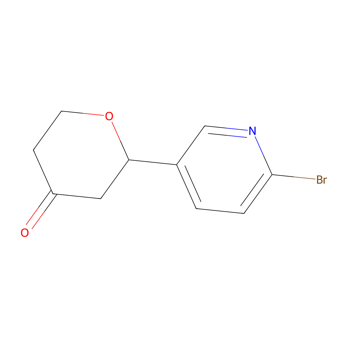 2-(6-bromopyridin-3-yl)tetrahydro-4H-pyran-4-one molecular structure, CAS 2357485-24-4