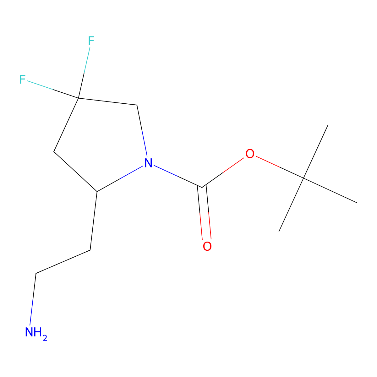 Tert-butyl 2-(2-aminoethyl)-4,4-difluoropyrrolidine-1-carboxylate molecular structure, CAS 2357708-75-7