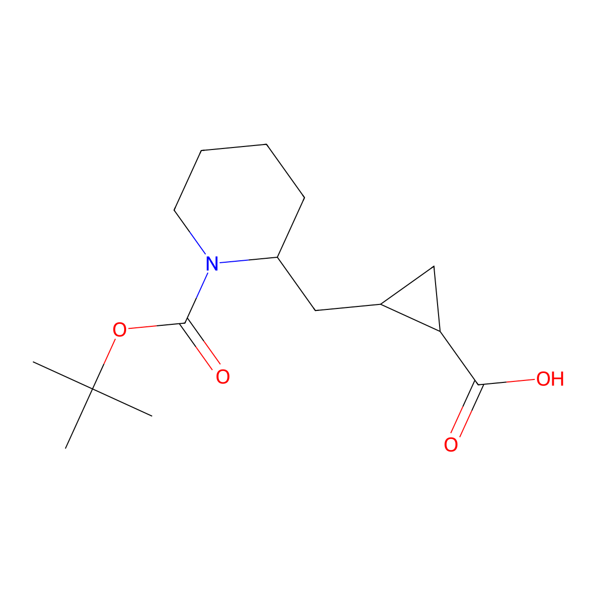 2-({1-[(Tert-butoxy)carbonyl]piperidin-2-yl}methyl)cyclopropane-1-carboxylic acid molecular structure, CAS 2357718-99-9