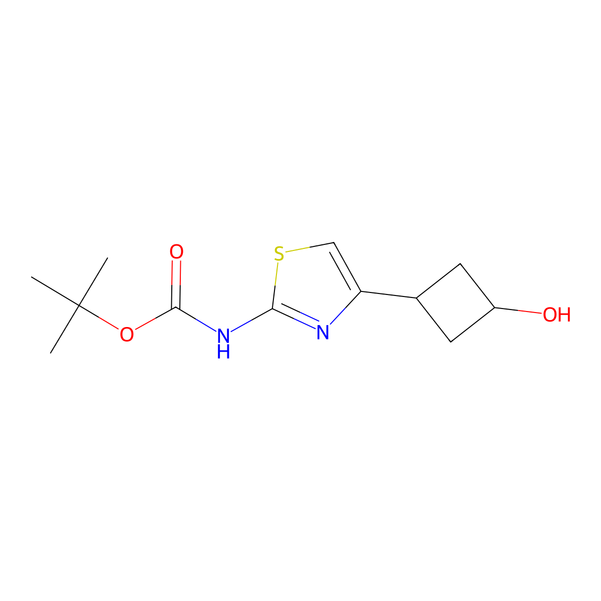 tert-butyl N-[4-(3-hydroxycyclobutyl)-1,3-thiazol-2-yl]carbamate molecular structure, CAS 2357734-38-2