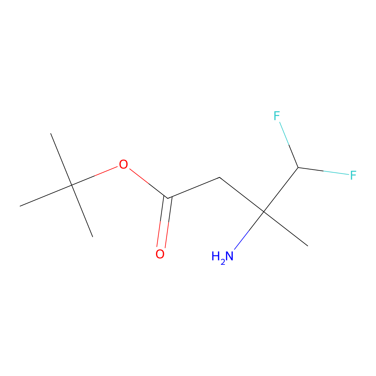 Tert-butyl 3-amino-4,4-difluoro-3-methylbutanoate molecular structure, CAS 2357964-98-6