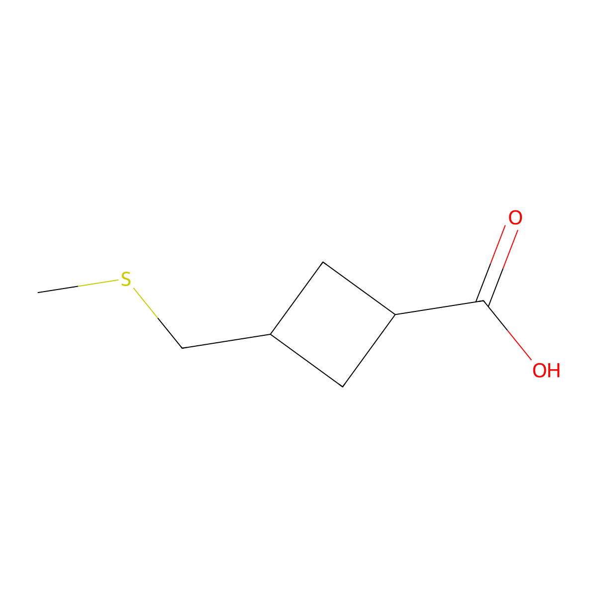 3-[(Methylsulfanyl)methyl]cyclobutane-1-carboxylic acid molecular structure, CAS 2358042-95-0