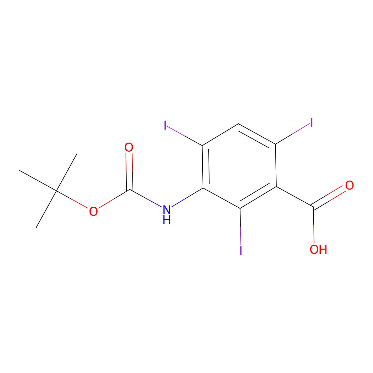 3-{[(Tert-butoxy)carbonyl]amino}-2,4,6-triiodobenzoic acid molecular structure, CAS 2358047-48-8