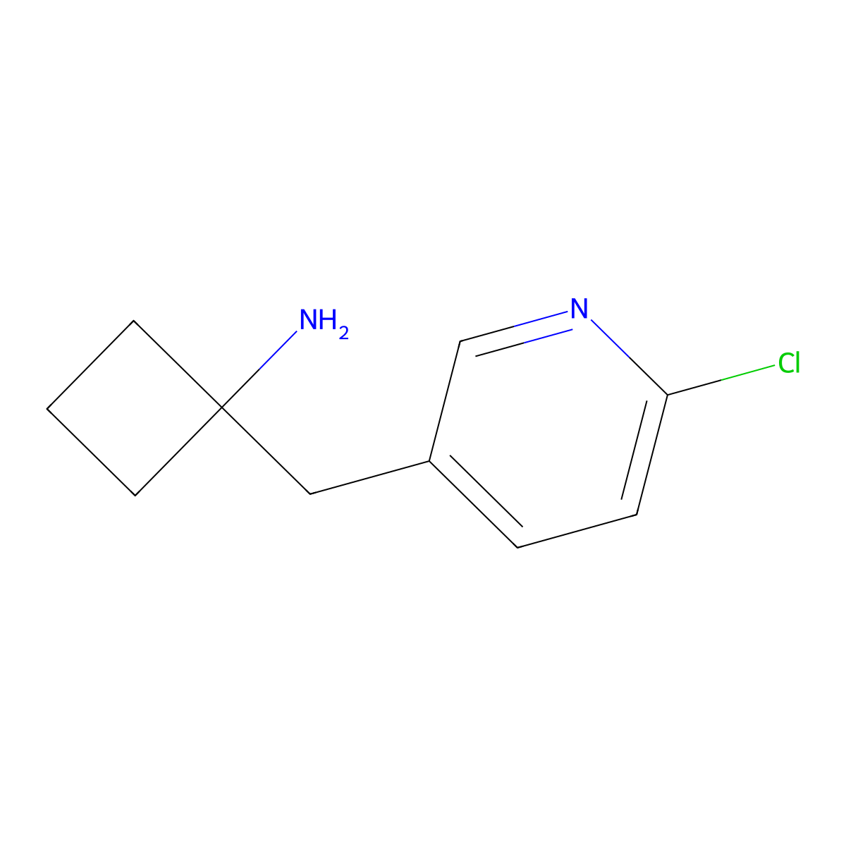1-((6-Chloropyridin-3-yl)methyl)cyclobutan-1-amine molecular structure, CAS 2358071-76-6