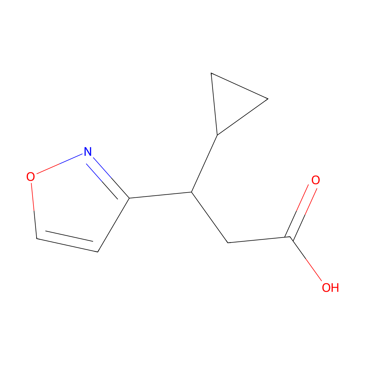 3-Cyclopropyl-3-(1,2-oxazol-3-yl)propanoic acid molecular structure, CAS 2358126-66-4