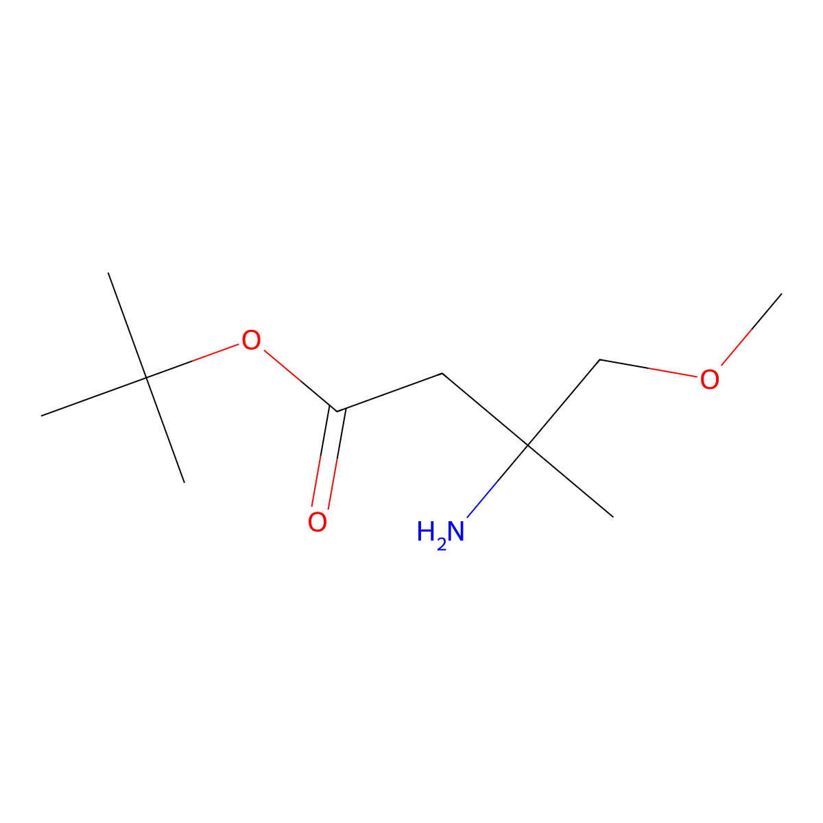 Tert-butyl 3-amino-4-methoxy-3-methylbutanoate molecular structure, CAS 2358147-18-7