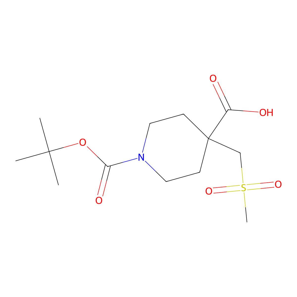 1-[(Tert-butoxy)carbonyl]-4-(methanesulfonylmethyl)piperidine-4-carboxylic acid molecular structure, CAS 2358174-49-7