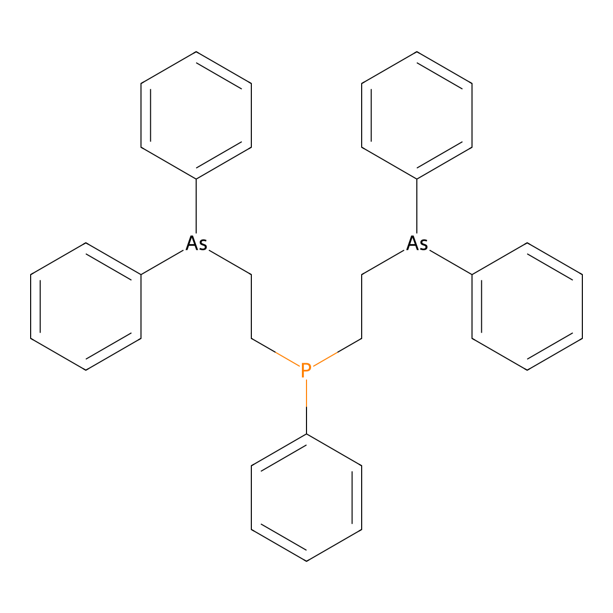 Bis(2-(diphenylarsino)ethyl)(phenyl)phosphine molecular structure, CAS 23582-05-0