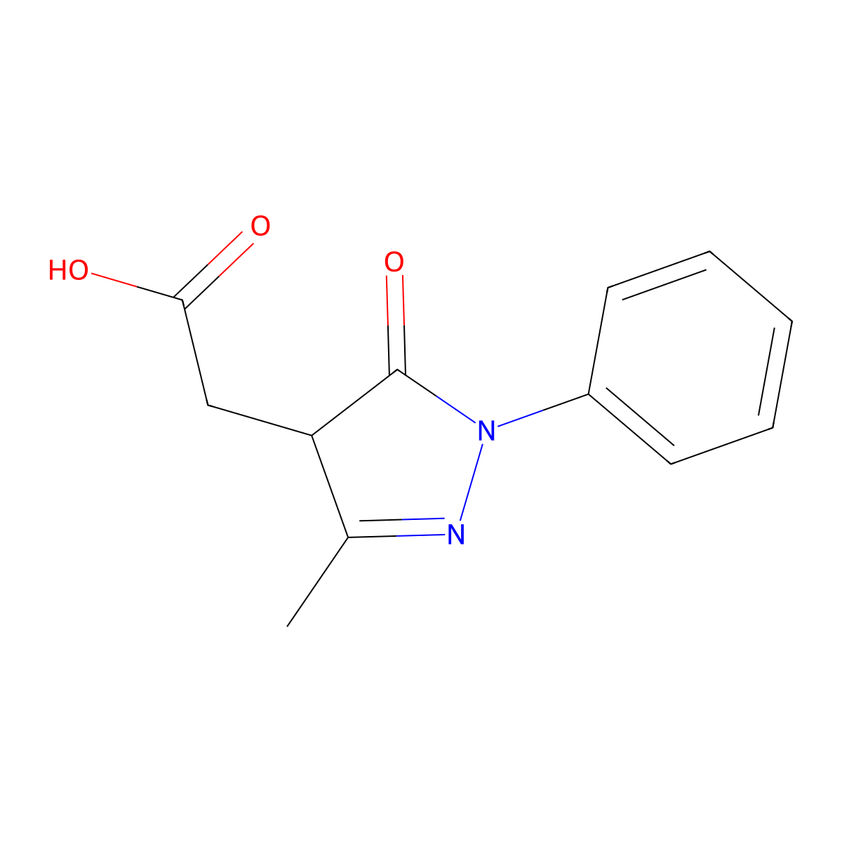 (3-methyl-5-oxo-1-phenyl-4,5-dihydro-1H-pyrazol-4-yl)acetic acid molecular structure, CAS 23582-67-4