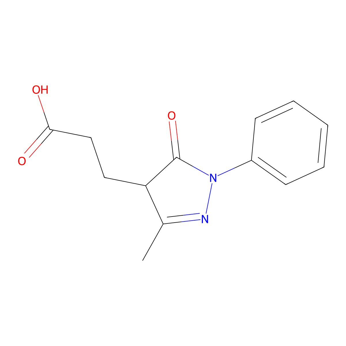 3-(3-Methyl-5-oxo-1-phenyl-4,5-dihydro-1H-pyrazol-4-yl)-propionic acid molecular structure, CAS 23582-68-5