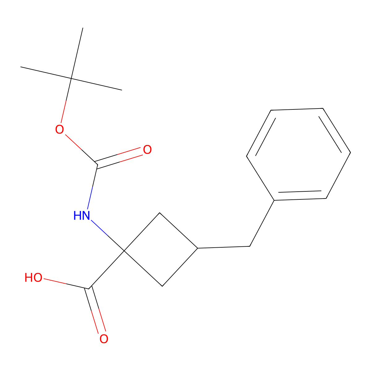 3-Benzyl-1-{[(tert-butoxy)carbonyl]amino}cyclobutane-1-carboxylicacid molecular structure, CAS 2358292-70-1