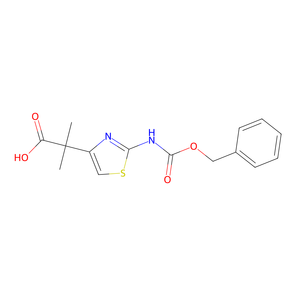 2-(2-{[(Benzyloxy)carbonyl]amino}-1,3-thiazol-4-yl)-2-methylpropanoic acid molecular structure, CAS 2358322-42-4