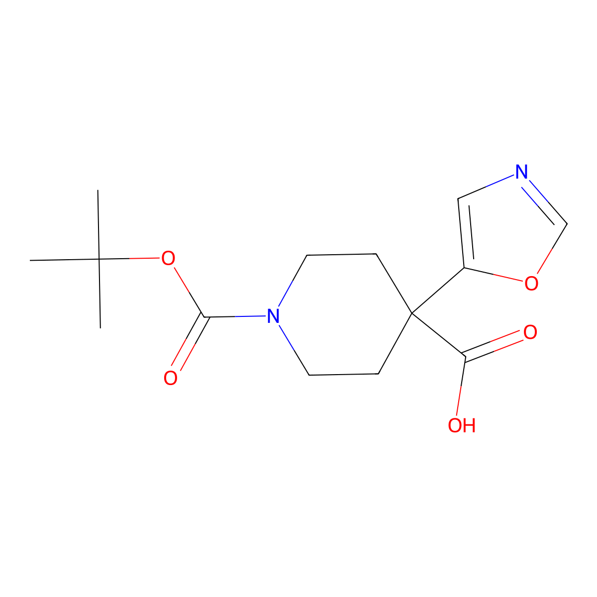 1-[(Tert-butoxy)carbonyl]-4-(1,3-oxazol-5-yl)piperidine-4-carboxylic acid molecular structure, CAS 2358410-00-9