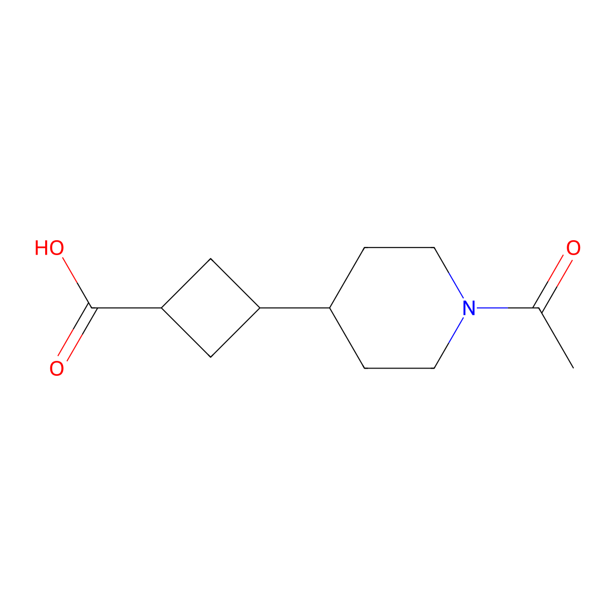 3-(1-Acetylpiperidin-4-yl)cyclobutane-1-carboxylic acid molecular structure, CAS 2358476-14-7