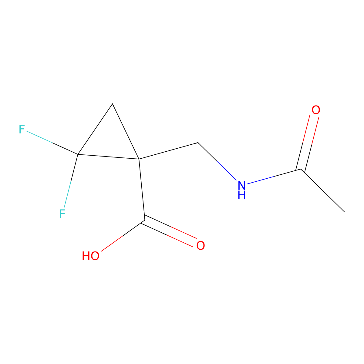 1-(Acetamidomethyl)-2,2-difluorocyclopropane-1-carboxylic acid molecular structure, CAS 2358506-16-6