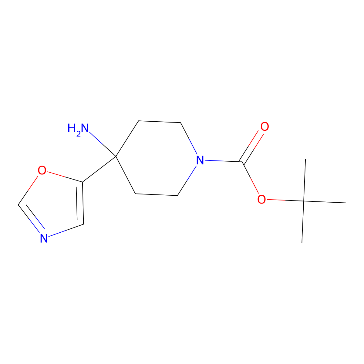 Tert-butyl 4-amino-4-(1,3-oxazol-5-yl)piperidine-1-carboxylate molecular structure, CAS 2358553-35-0