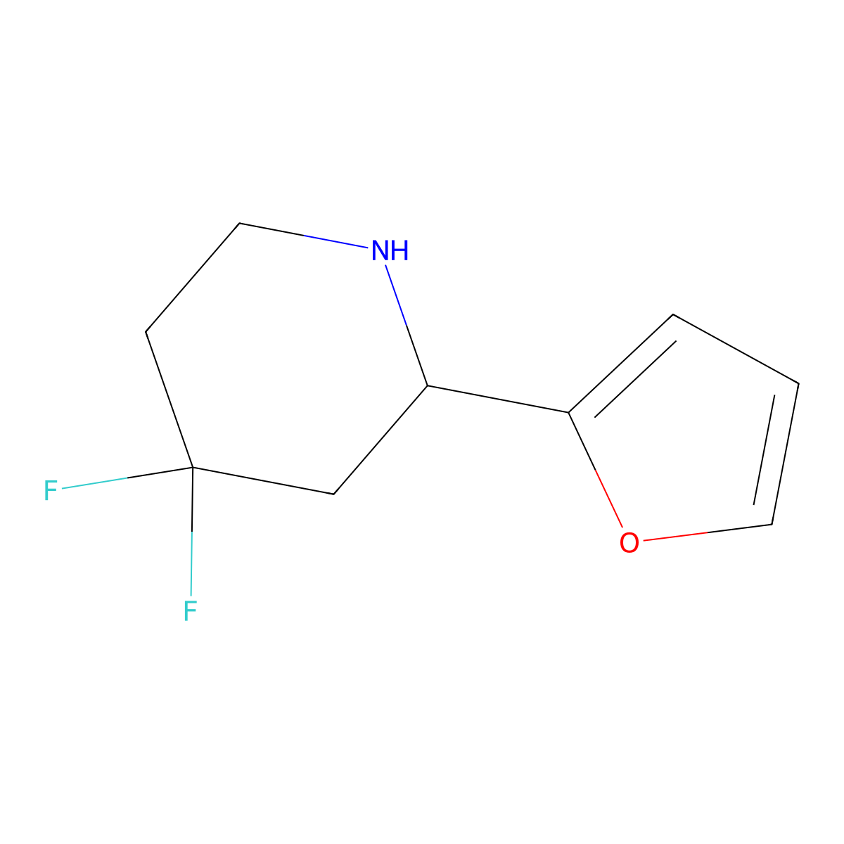 4,4-Difluoro-2-(furan-2-yl)piperidine molecular structure, CAS 2358601-69-9