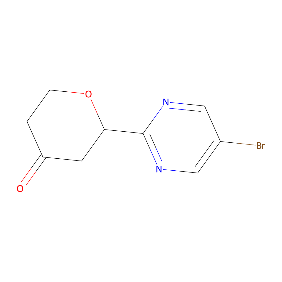 2-(5-bromopyrimidin-2-yl)tetrahydro-4H-pyran-4-one molecular structure, CAS 2358725-17-2