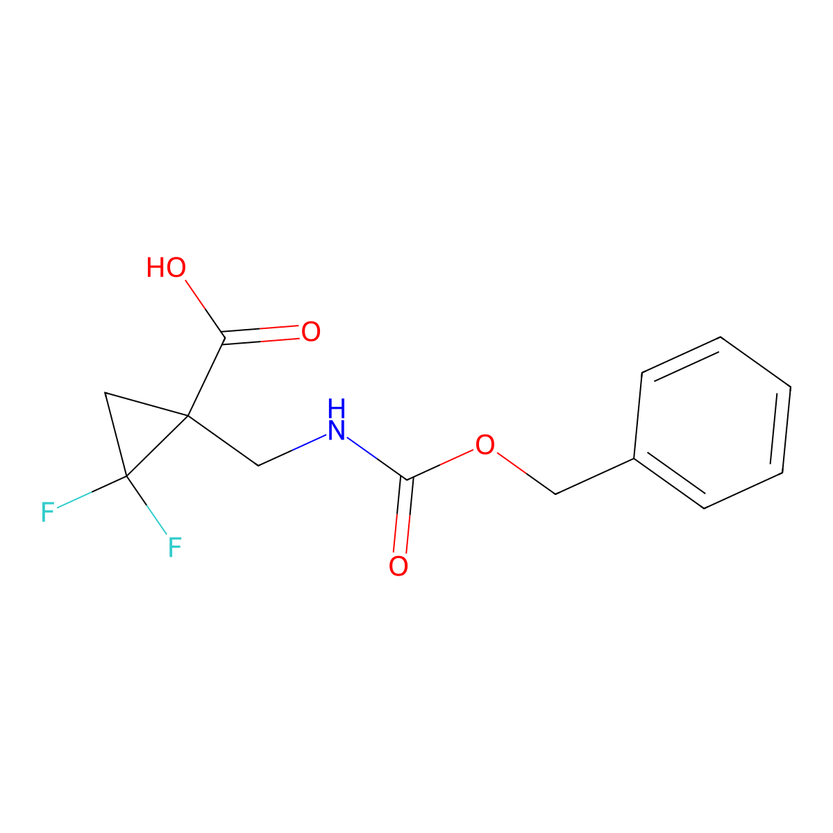 1-({[(Benzyloxy)carbonyl]amino}methyl)-2,2-difluorocyclopropane-1-carboxylic acid molecular structure, CAS 2358733-24-9