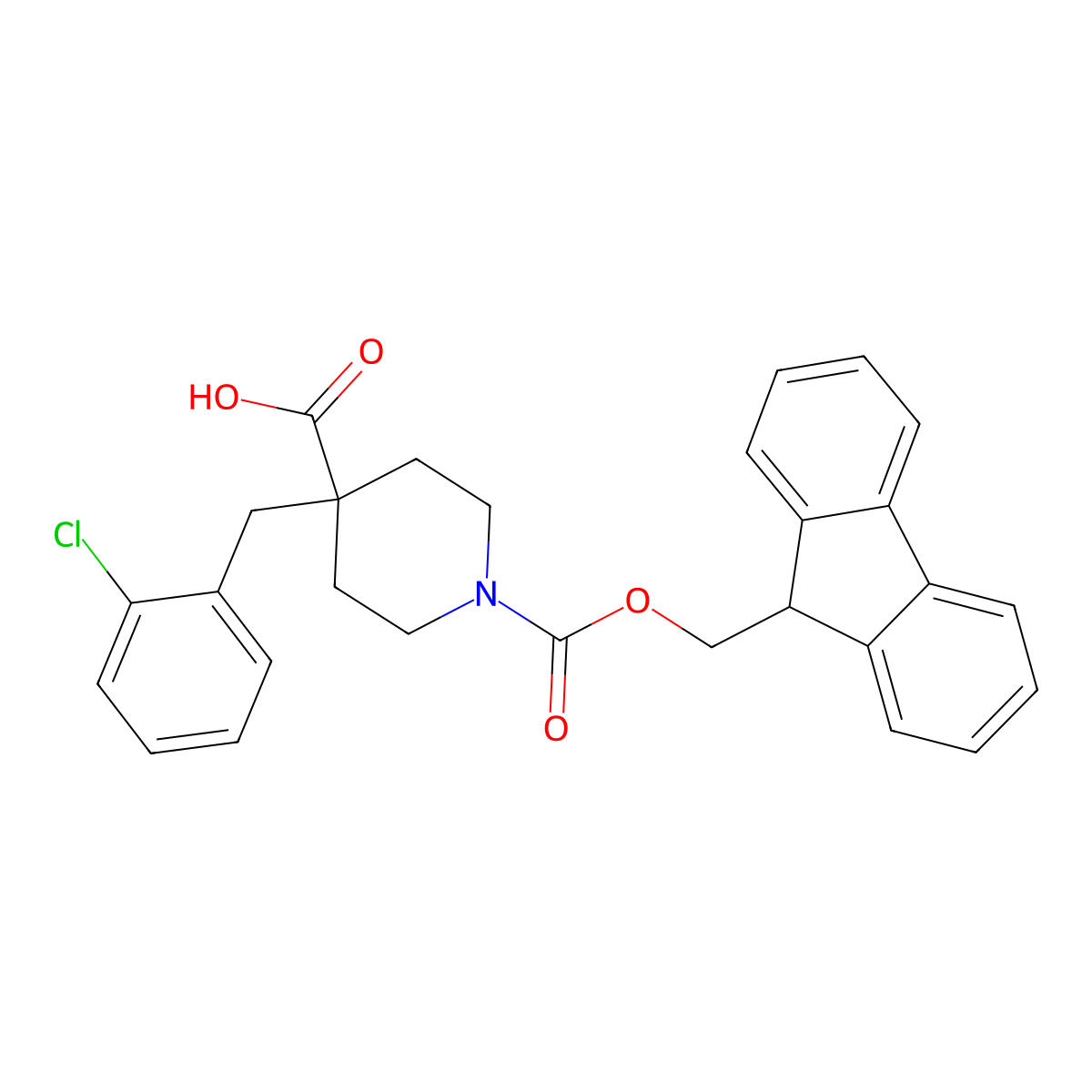 4-[(2-chlorophenyl)methyl]-1-{[(9H-fluoren-9-yl)methoxy]carbonyl}piperidine-4-carboxylic acid molecular structure, CAS 2359104-63-3