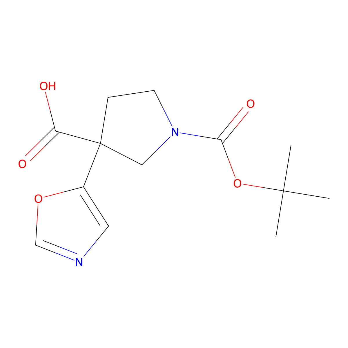 1-[(Tert-butoxy)carbonyl]-3-(1,3-oxazol-5-yl)pyrrolidine-3-carboxylic acid molecular structure, CAS 2359120-55-9