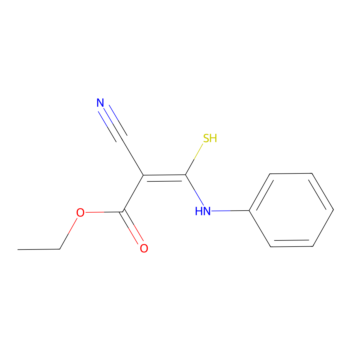 Ethyl 3-anilino-2-cyano-3-sulfanylprop-2-enoate molecular structure, CAS 23593-51-3