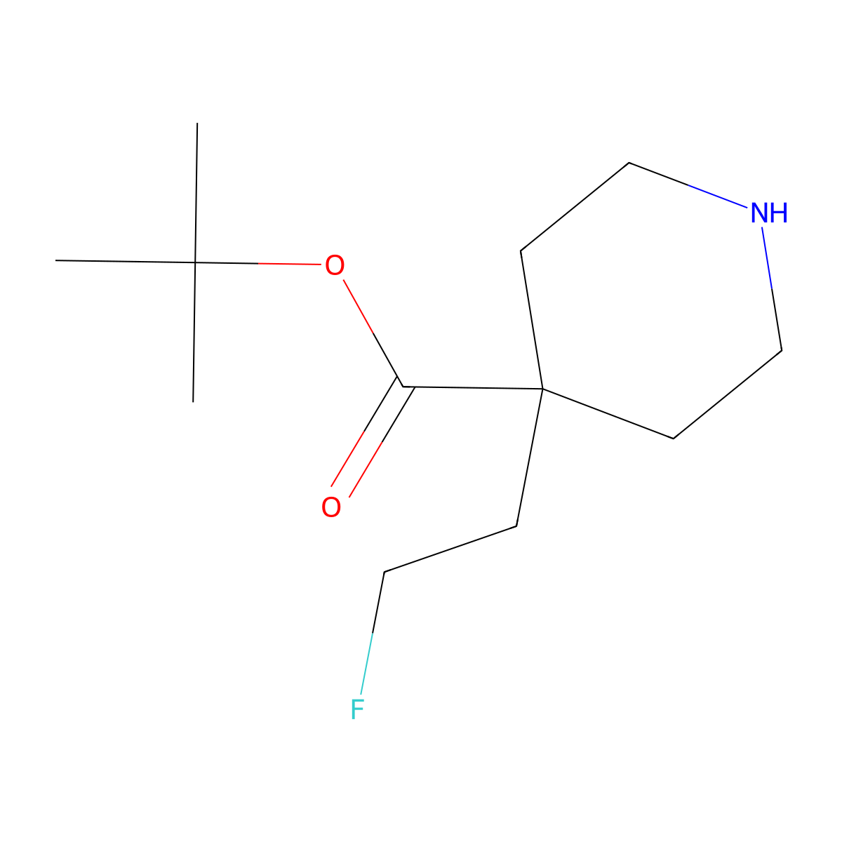 Tert-butyl 4-(2-fluoroethyl)piperidine-4-carboxylate molecular structure, CAS 2359509-65-0