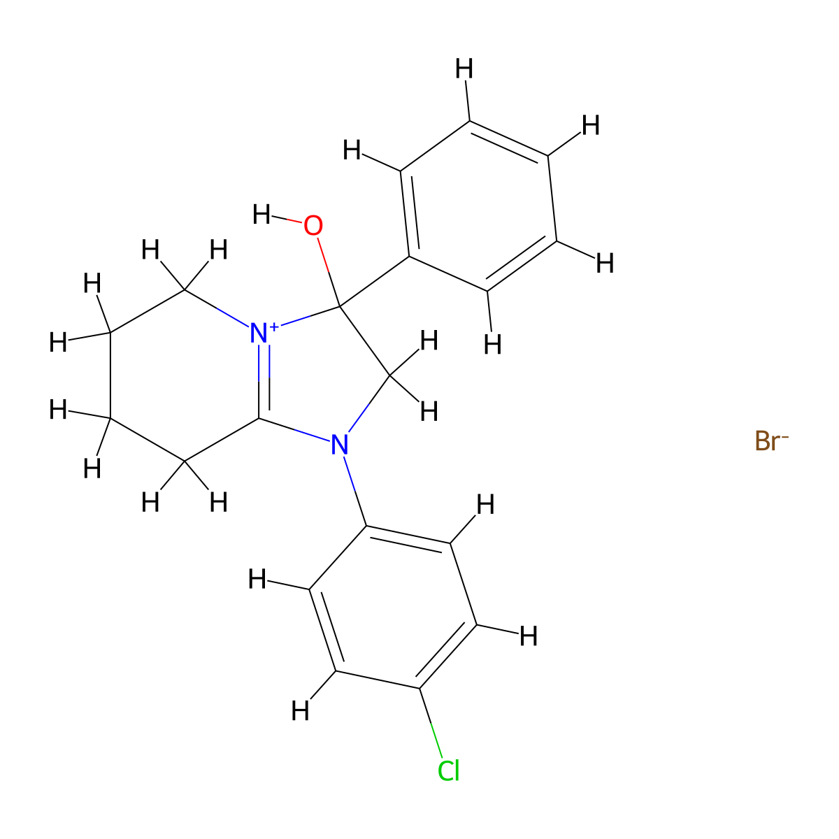 1-(4-Chlorophenyl)-3-hydroxy-3-phenyl-2,3,5,6,7,8-hexahydroimidazo[1,2-a]pyridin-1-ium bromide molecular structure, CAS 2359672-85-6