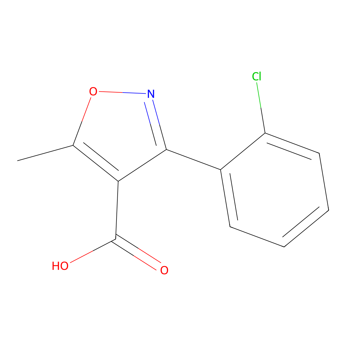 4-Isoxazolecarboxylic acid, 3-(2-chlorophenyl)-5-methyl- molecular structure, CAS 23598-72-3