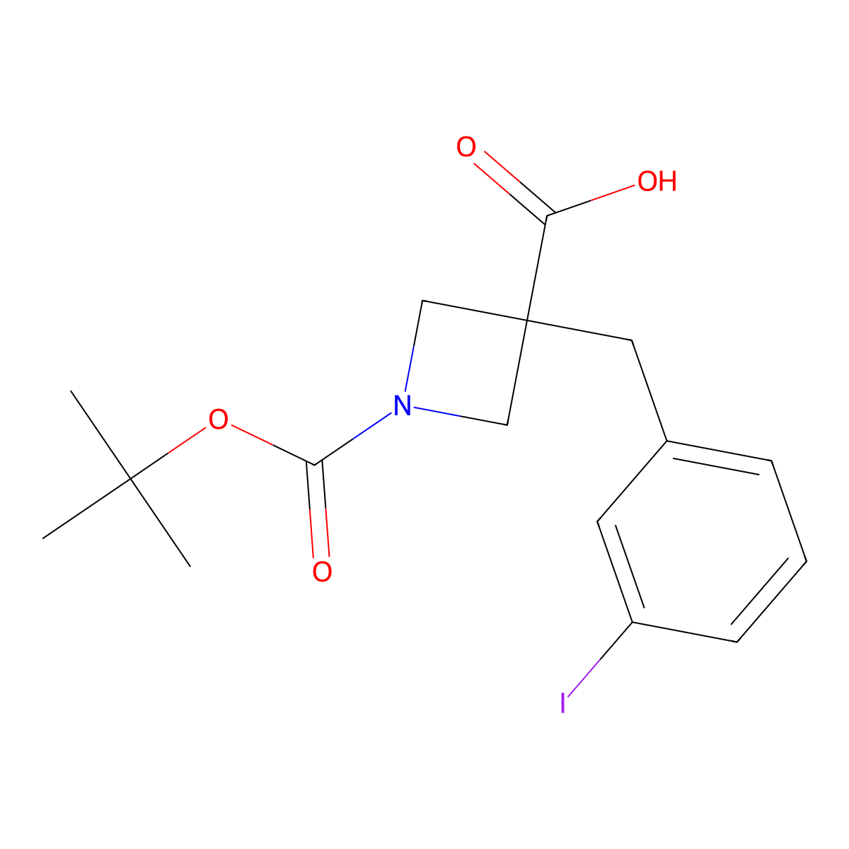 1-[(Tert-butoxy)carbonyl]-3-[(3-iodophenyl)methyl]azetidine-3-carboxylic acid molecular structure, CAS 2360111-69-7